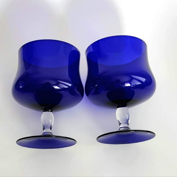 Set of 2  Vintage cobalt blue goblets, wine glasses, royal blue drinkware -12oz - Picture 7 of 9